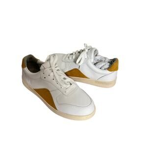 Everlane The ReLeather Sneaker White Mustard Women's Size 7 NEW Low Laces